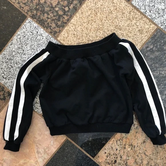 Wild Honey Tops Black Long Sleeve Off The Shoulder Sweatshirt